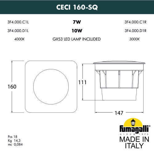Fumagalli Грунтовый светильник FUMAGALLI CECI 160-SQ  3F4.000.000.AXD1L фото 2