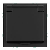 Розетка 1-местная с крышкой с защ. штор, STEKKER, с/з, IP42, 250В, 16А, серия Эмили, RST16-5112-05, черный уголь, soft touch