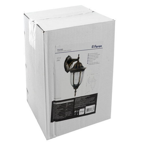 Светильник садово-парковый Feron PL6302 шестигранный на стену вниз 60W 230V E27, черное золото фото 4