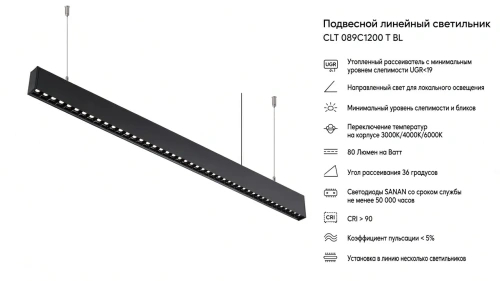 Линейный подвесной/накладной светильник CLT 089C1200 T BL фото 2 Линейный подвесной/накладной светильник CLT 089C1200 T BL фото 2