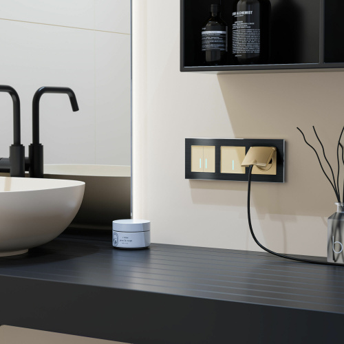 Сенсорный выключатель двухклавишный с подсветкой 1000 Вт (шампань) W4520011 фото 5