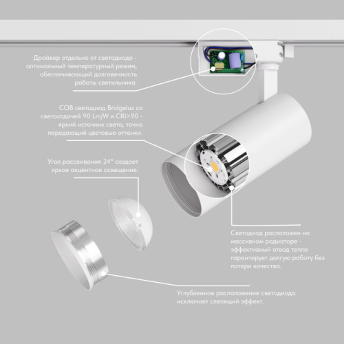 DK6452-WH Трековый светильник SOLID KOPER, 135мм, d60, 220V, LED 4000K, 15W, IP20, белый, алюминий фото 5 DK6452-WH Трековый светильник SOLID KOPER, 135мм, d60, 220V, LED 4000K, 15W, IP20, белый, алюминий фото 5