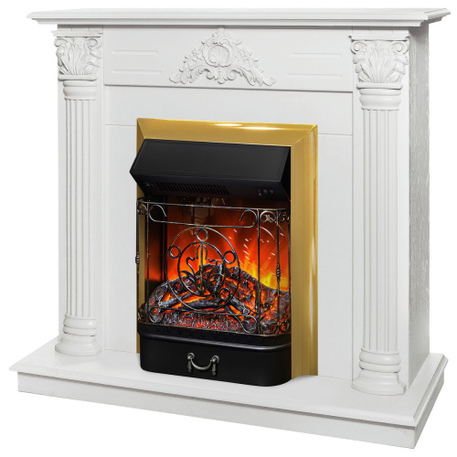 Электрокамин RealFlame Stefania WT белое золото с очагом Majestic Lux Brass фото 2