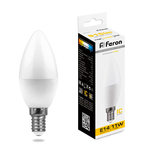 Лампа светодиодная Feron LB-770 Свеча E14 11W 175-265V 2700K Лампа светодиодная Feron LB-770 Свеча E14 11W 175-265V 2700K