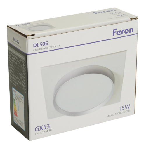 Светильник встраиваемый Feron DL506 потолочный GX53 белый + серебро квадрат фото 5