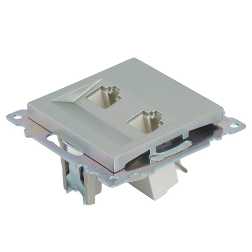 Розетка компьютерная 2-местная RJ-45 (механизм) STEKKER GLS00-7109-03 , серия Катрин, серебро фото 6