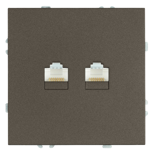 Розетка компьютерная 2-местная RJ-45 (механизм), STEKKER, серия Эмили, RST00-5111-09, антрацит, soft touch
