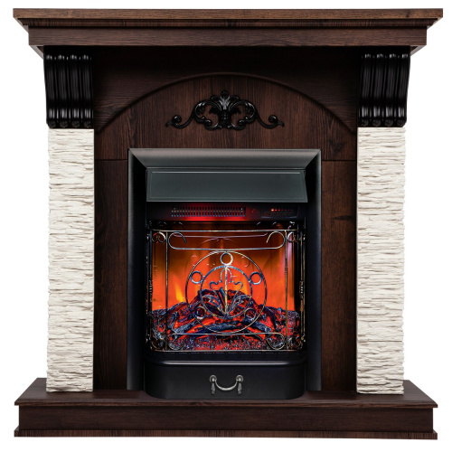 Каминокомплект CORFINO/МИЛАН Орех фактурный с очагом Электроочаг MAJESTIC LUX RC/МАДЖЕСТИК С ПУЛЬТОМ