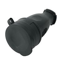 Розетка переносная 1-местная с/з STEKKER, RST16-21-44, с крышкой, каучук 250В, 16А, IP44, черный