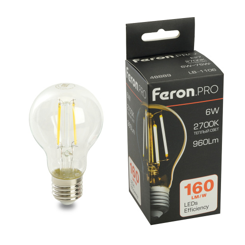Лампа светодиодная Feron.PRO LB-1106 Шар E27 960LM 6W 175-265V 2700K Лампа светодиодная Feron.PRO LB-1106 Шар E27 960LM 6W 175-265V 2700K
