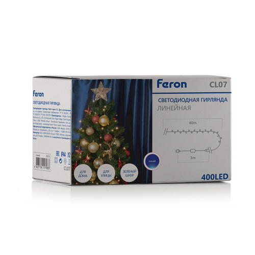 Светодиодная гирлянда Feron CL07 линейная 40м + 3м 230V синий, c питанием от сети, зеленый шнур фото 3