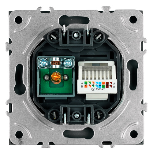 Розетка TV + компьютерная RJ-45 (механизм), STEKKER, серия Эмили, RST00-5106-10, платиново-серый, soft touch фото 6