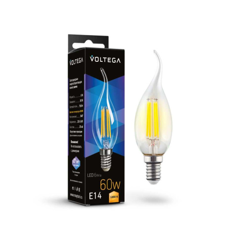 Лампа светодиодная Voltega E14 6W 3000K прозрачная 7209 Лампа светодиодная Voltega E14 6W 3000K прозрачная 7209