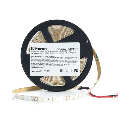 Светодиодная LED лента Feron LS604, 60SMD(2835)/m 4.8W/m 12V IP65 5m, 6500К фото 4