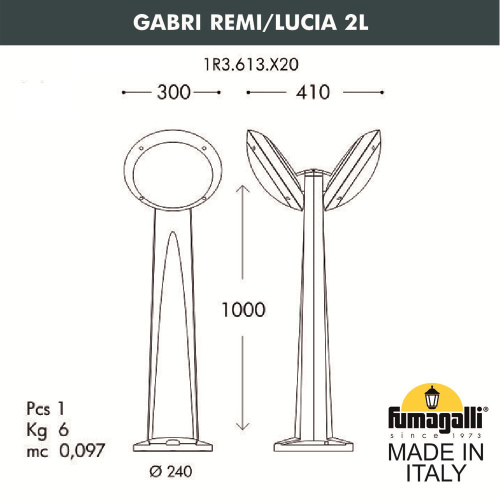 Садовый светильник-столбик наклонный FUMAGALLI GABRI REMI/LUCIA 2L 1R3.613.X20.WYE27 фото 2 Садовый светильник-столбик наклонный FUMAGALLI GABRI REMI/LUCIA 2L 1R3.613.X20.WYE27 фото 2