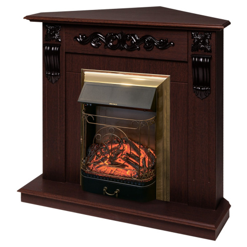 Электрокамин RealFlame Dominica Corner DN орех с очагом Majestic Lux Brass фото 2 Электрокамин RealFlame Dominica Corner DN орех с очагом Majestic Lux Brass фото 2