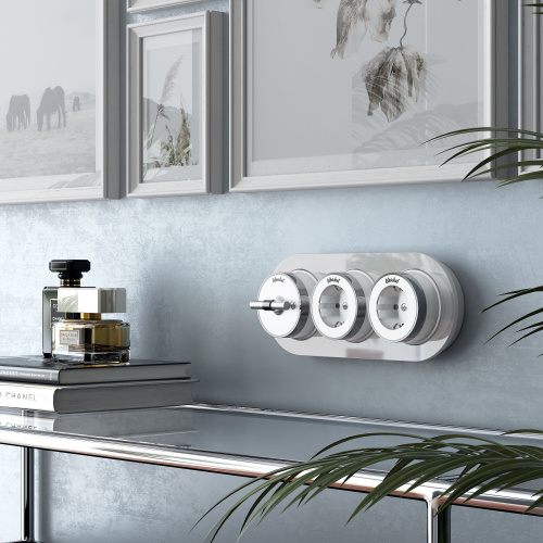 Розетка с заземлением Vintage белый матовый/хром W5871050 фото 3 Розетка с заземлением Vintage белый матовый/хром W5871050 фото 3