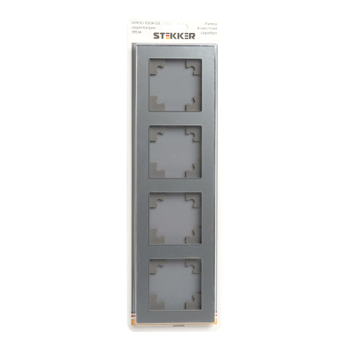 Рамка 4-местная, стекло, STEKKER, GFR00-7004-03, серия Катрин, серебро фото 4