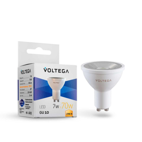 Лампа светодиодная Voltega GU10 7W 2700K прозрачная 7252