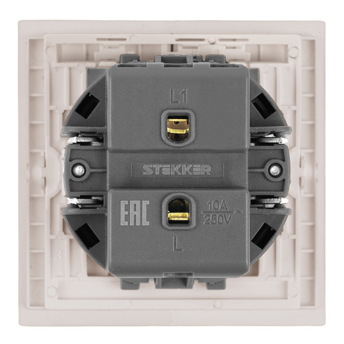 Выключатель 1-клавишный самовозвратный (механизм), STEKKER, 250В, 10А, серия Мия, RSW10-3112-08, пудровый жемчуг фото 2