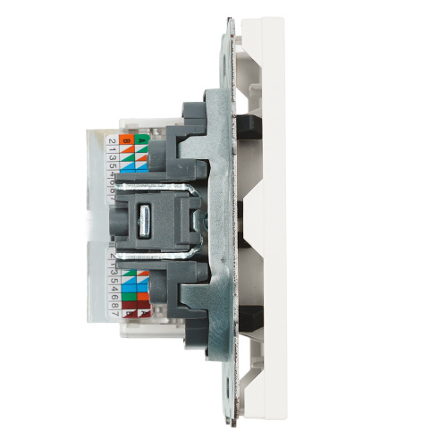 Розетка компьютерная 2-местная RJ-45 (механизм), STEKKER,  серия Эмили, RST00-5111-01, белый фарфор, soft touch фото 3