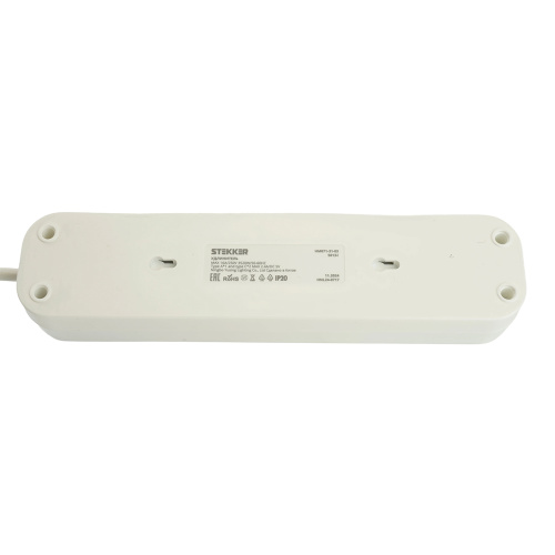 Удлинитель 3-местный с/з с выключ. STEKKER HM071-31-02 3x1мм2, 2м, 250В, 16А, 1USB+2C, 2.4A, сер Home, белый фото 4