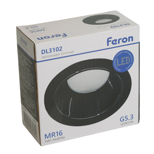 Светильник встраиваемый Feron DL3102 потолочный MR16 G5.3  черный + черный хром фото 2