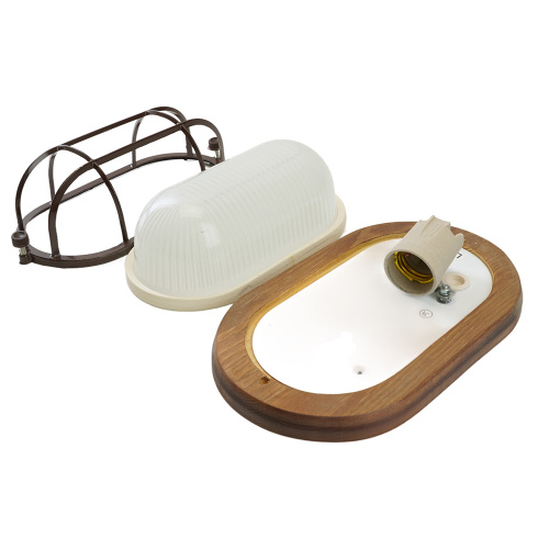 Светильник накладной IP54, 220V 60Вт Е27, дерево, орех, овал, с решеткой, НБО 04-60-022 фото 6