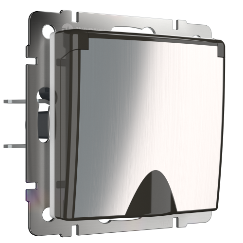 Розетка влагозащ. с зазем. с защит. крышкой и шторками (глянцевый никель) W1171202 фото 3