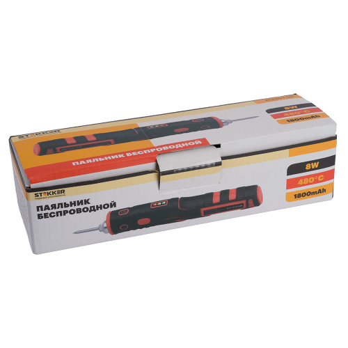 Паяльник беспроводной 8W, нихромовый нагреватель, 1800 mAh, 5В, красный/черный, PLE801-08 фото 6