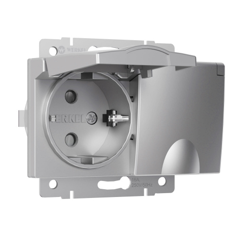 Розетка двойная влагозащ. с зазем. с защит. крышками и шторками серебряный W1172206