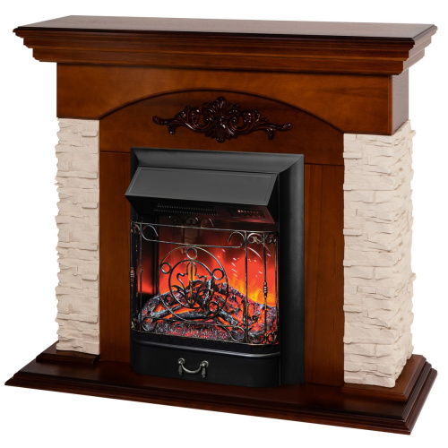 Каминокомплект NEAPOLIS/ЛАНКАСТЕР Светлый орех с очагом Электроочаг MAJESTIC LUX RC/МАДЖЕСТИК С ПУЛЬТОМ фото 2