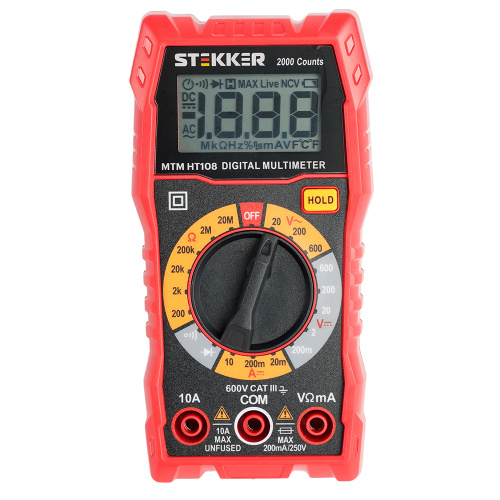 MTM HT108 Мультиметр цифровой, 2000 отсчетов, 2 батареи тип ААА 1,5В, ручная регулировка, красный, TM STEKKER фото 4