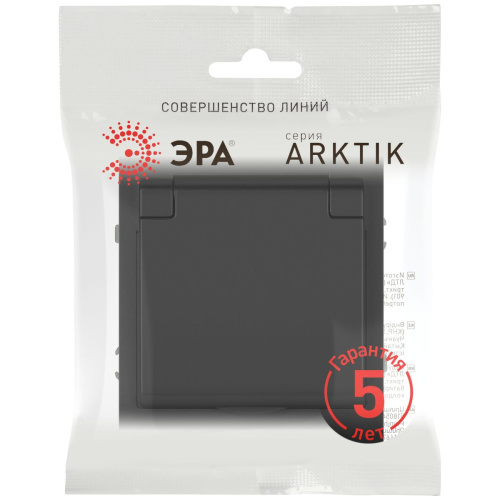 Розетка ЭРА Arktik 16-2103-05 с заземлением 2P+E Schuko со шторками с крышкой 16А-250В антрацит Б0070438 фото 3