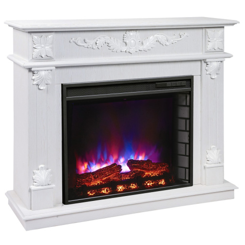 Каминокомплект PHILADELPHIA/ВЕРОНА Белый фактурный с золотой патиной с очагом Электроочаг RICH/РИЧ 25.5 фото 2