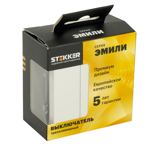 Выключатель 3-клавишный (механизм), STEKKER, 250В, 10А, серия Эмили, RSW10-5108-01, белый фарфор, soft touch фото 8