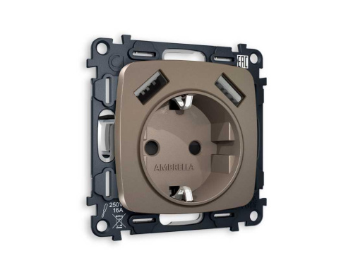 Комплект механизма электрической розетки AMBRELLA VOLT OMEGA Темная бронза матовый 2USB A+A 18W (быстрая зарядка) с/з QUANT (OP6390, VM155) MO639010 Комплект механизма электрической розетки AMBRELLA VOLT OMEGA Темная бронза матовый 2USB A+A 18W (быстрая зарядка) с/з QUANT (OP6390, VM155) MO639010