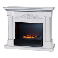 Электрокамин RealFlame Ofelia 26 WT дуб белый с серебряной патиной с очагом 3D Cassette 630 BLACK PANEL