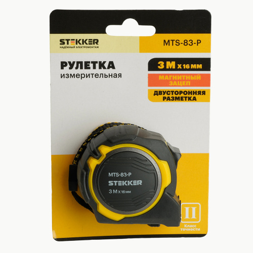 Рулетка, 3 м х 16 мм, магнит, II класс точности, двухстороннее нанесение, STEKKER MTS-83-P фото 3