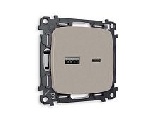 Комплект механизма розетки AMBRELLA VOLT OMEGA Серо-бежевый матовый 2USB A+C 20W (быстрая зарядка) QUANT (OP3710, VM177) MO371010