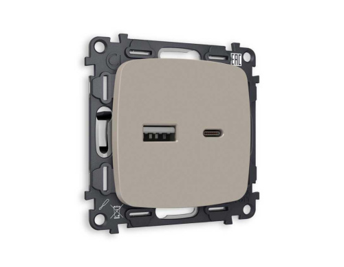 Комплект механизма розетки AMBRELLA VOLT OMEGA Серо-бежевый матовый 2USB A+C 20W (быстрая зарядка) QUANT (OP3710, VM177) MO371010 Комплект механизма розетки AMBRELLA VOLT OMEGA Серо-бежевый матовый 2USB A+C 20W (быстрая зарядка) QUANT (OP3710, VM177) MO371010