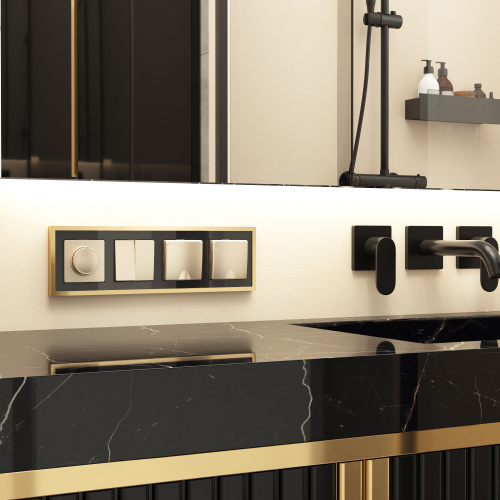 Рамка из металла на 4 поста Baguette черный/латунь W0042852 фото 3