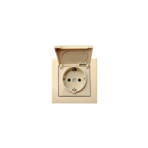 Розетка 2P+E Liregus Epsilon с крышкой шторками бежевый 28-0662