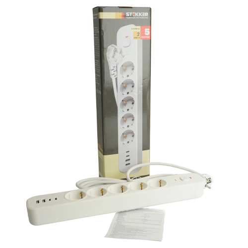 Сетевой фильтр 5-местный с/з STEKKER3x1мм2, 1,8 м, 250В, 16А, 2 USB-A+2 Type-C, серия Nova, белый фото 8 Сетевой фильтр 5-местный с/з STEKKER3x1мм2, 1,8 м, 250В, 16А, 2 USB-A+2 Type-C, серия Nova, белый фото 8