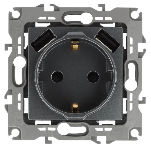 Розетка ЭРА Intro Solo Schuko P+E 16A 250V со шторками 2хUSB графит 12-4109-12 Б0047846 Розетка ЭРА Intro Solo Schuko P+E 16A 250V со шторками 2хUSB графит 12-4109-12 Б0047846