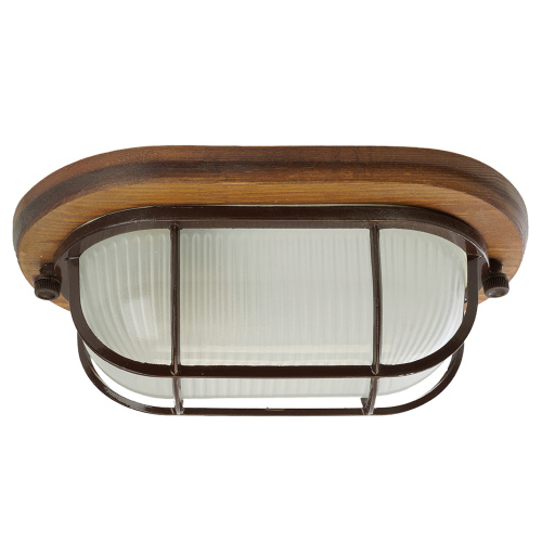 Светильник накладной IP54, 220V 60Вт Е27, дерево, орех, овал, с решеткой, НБО 04-60-022 фото 3