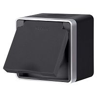 Розетка влагозащ. с зазем. с защит. крышкой и шторками Gallant черный с серебром W5071234 W5071234