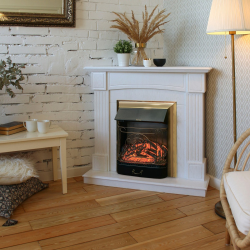 Электрокамин RealFlame Andrea Corner WT фактурный белый с очагом Majestic Lux Brass фото 8
