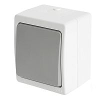 Переключатель 1-клавишный STEKKER, PSW10-212-54, 1-полюсный на 2 направления открытой установки, 250В, 10А, IP54, белый/серый