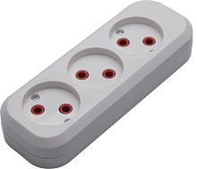 Розетка (колодка) переносная разборная 3-местная б/з, STEKKER, PST10-300-20, 250В, 10A, IP20，белый